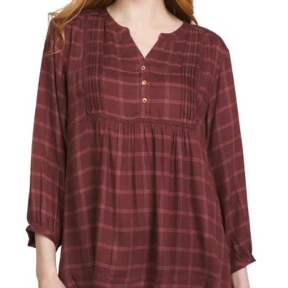 WRANGLER Ladies Brown Rust Plaid Blouse Sz L (12-14) Popover Tunic Shirt Top NWT - Picture 2 of 13
